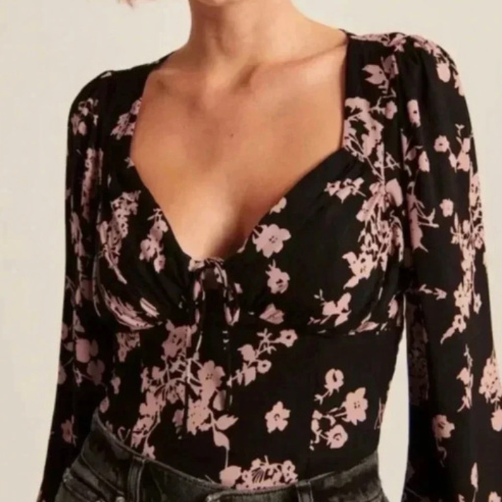 Abercrombie black and pink floral blouse size medium